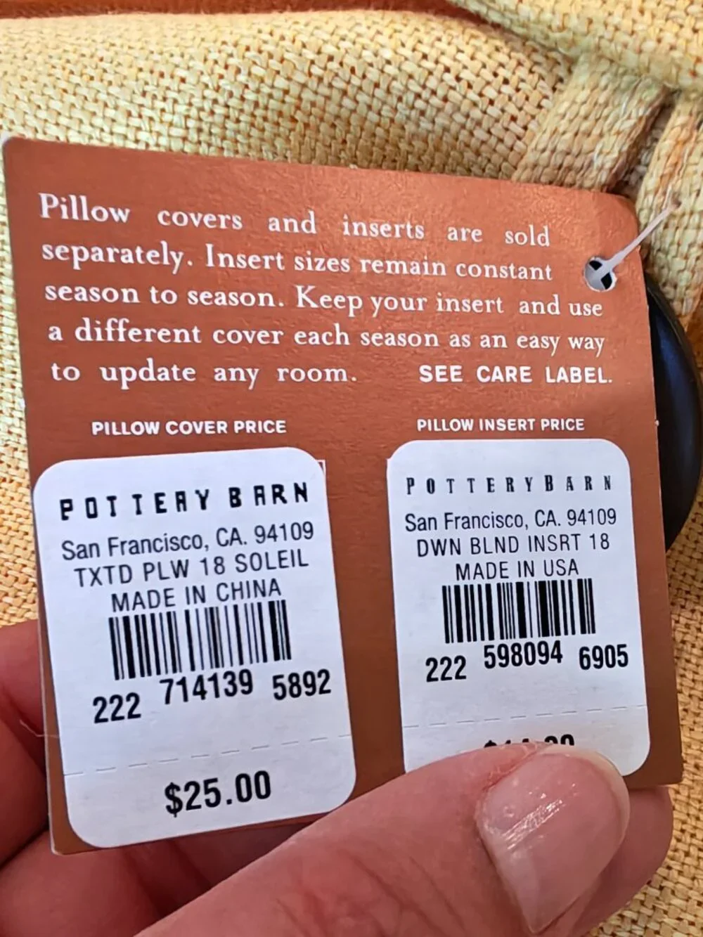 Pottery Barn Soleil Pillow Covers Set 2 Textured Linen 18x18 Yellow Button NEW